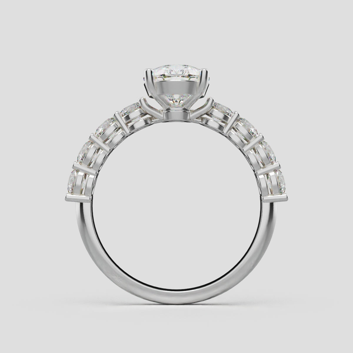 Lacrima, 1.5ct pear lab grown diamond engagement ring, 3mm Side Stones, 18K white gold - through finger