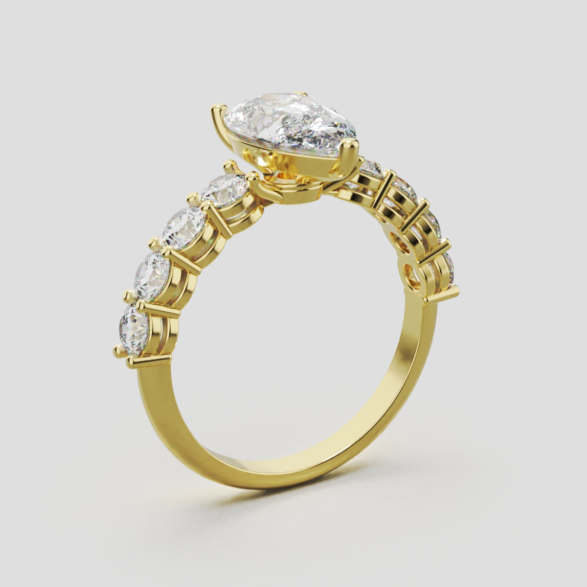 Lacrima, 1.5ct pear lab grown diamond engagement ring, 3mm Side Stones, 18K yellow gold - ne