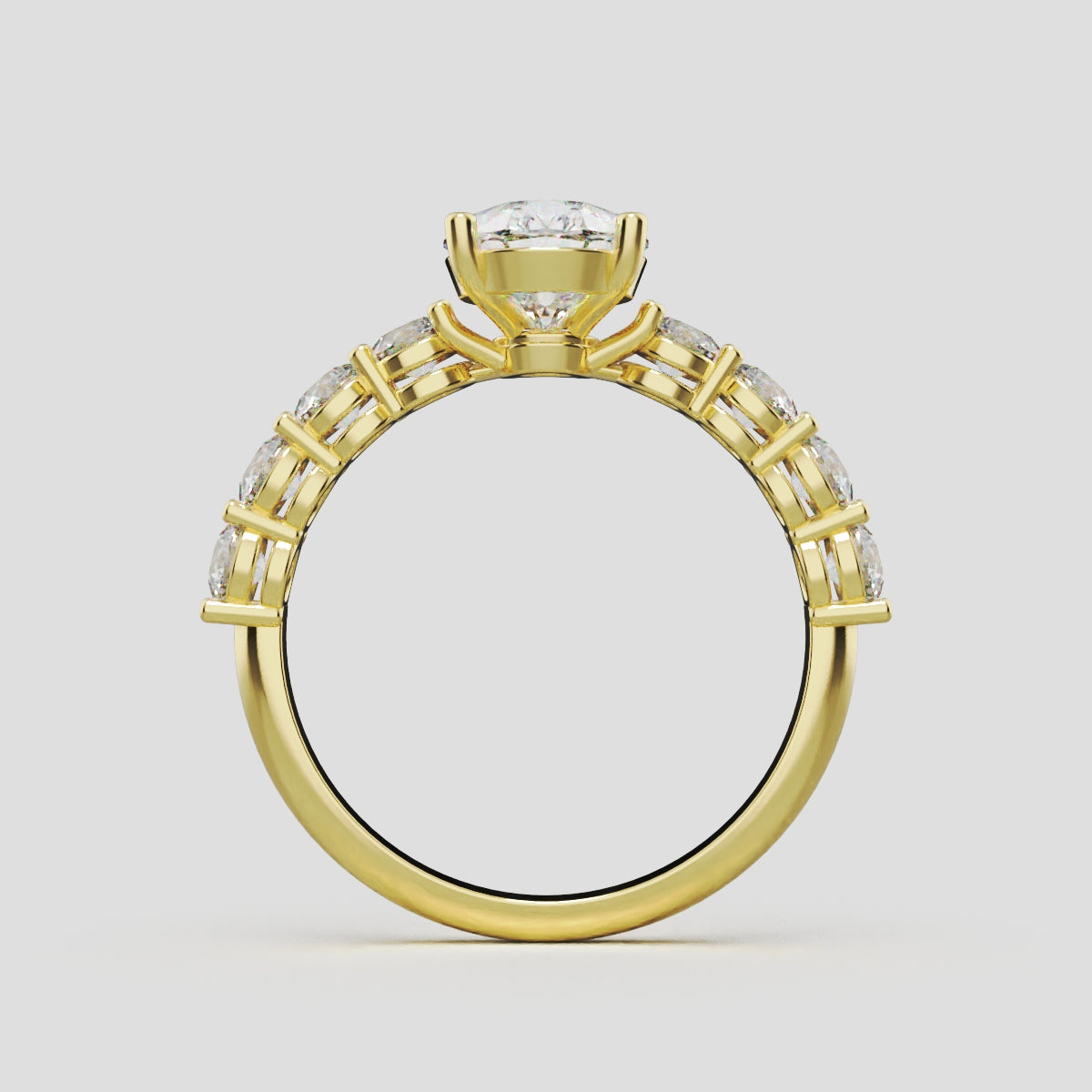 Lacrima, 1.5ct pear lab grown diamond engagement ring, 3mm Side Stones, 18K yellow gold - through finger