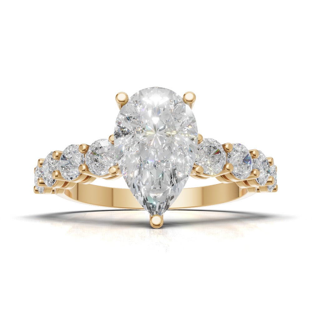 Lacrima, 1.5ct pear lab grown diamond engagement ring, 3mm Side Stones, 18K yellow gold - view 4
