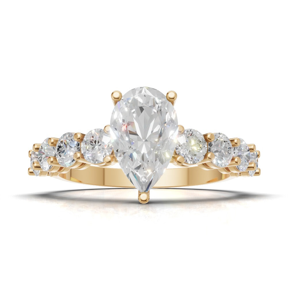 Lacrima, 1ct pear lab grown diamond engagement ring, 3mm Side Stones, 18K yellow gold - view 4