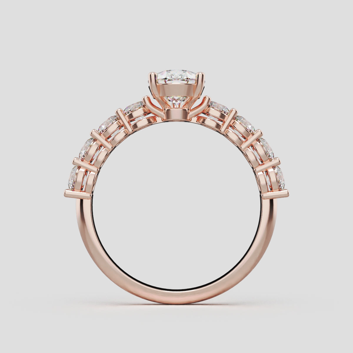 Lacrima, 1ct pear lab grown diamond engagement ring, 3mm Side Stones, 18K rose gold - through finger