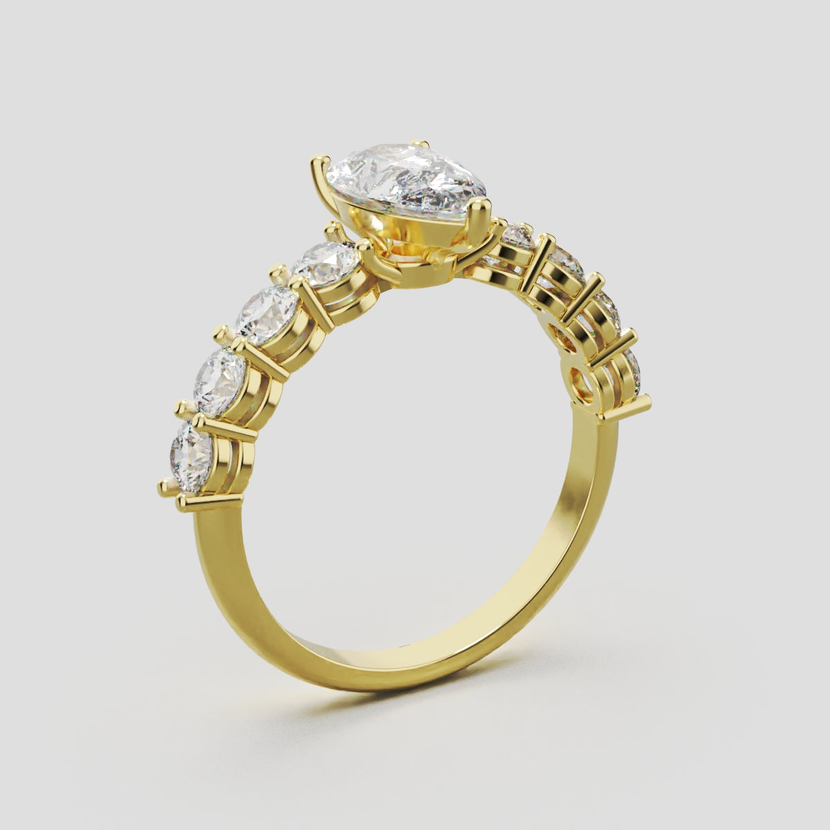 Lacrima, 1ct pear lab grown diamond engagement ring, 3mm Side Stones, 18K yellow gold - ne