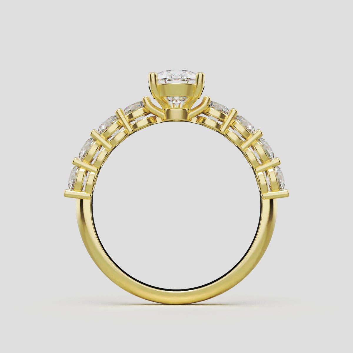 Lacrima, 1ct pear lab grown diamond engagement ring, 3mm Side Stones, 18K yellow gold - through finger