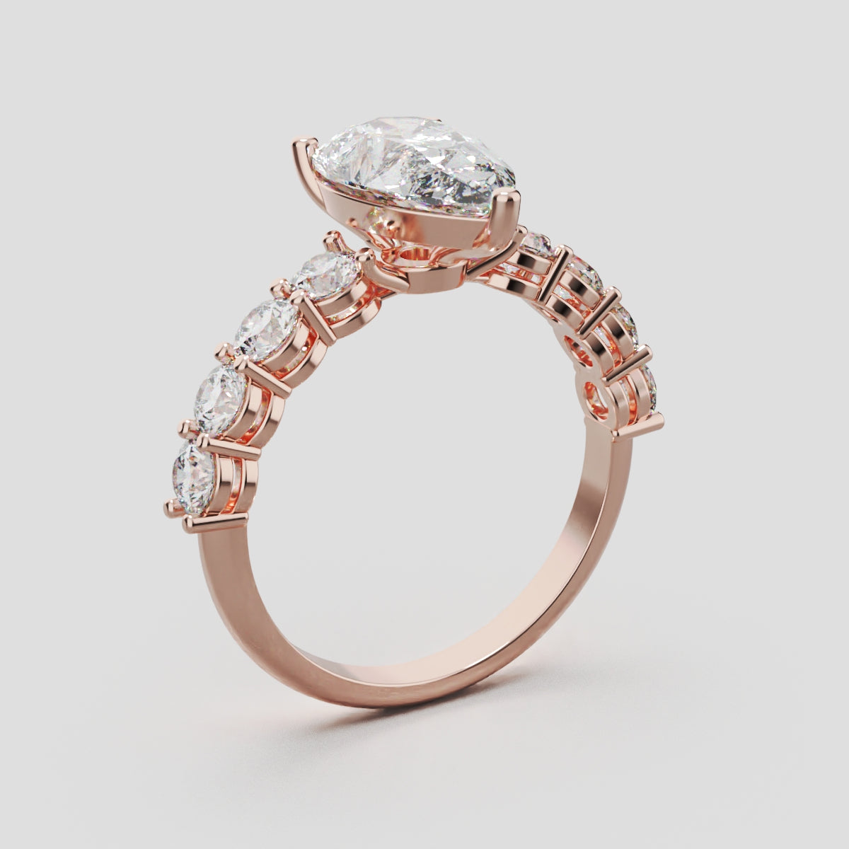 Lacrima, 2ct pear lab grown diamond engagement ring, 3mm Side Stones, 18K rose gold - ne