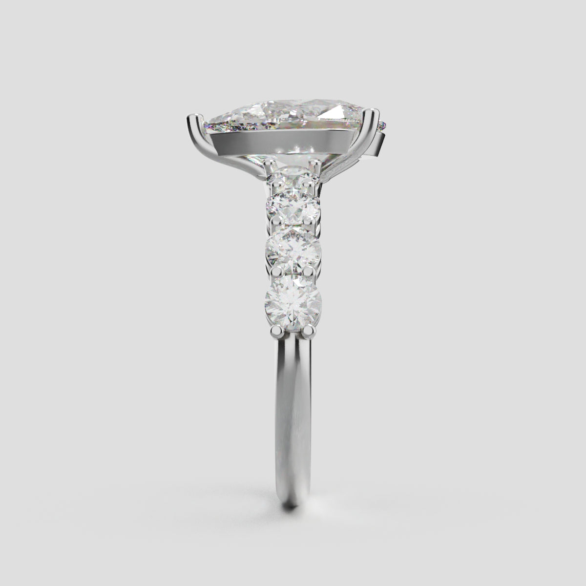 Lacrima, 2ct pear lab grown diamond engagement ring, 3mm Side Stones, 18K white gold - side view