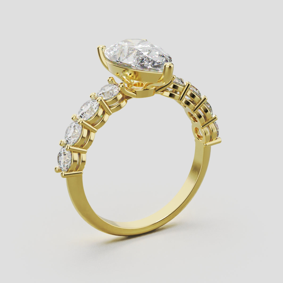 Lacrima, 2ct pear lab grown diamond engagement ring, 3mm Side Stones, 18K yellow gold - ne