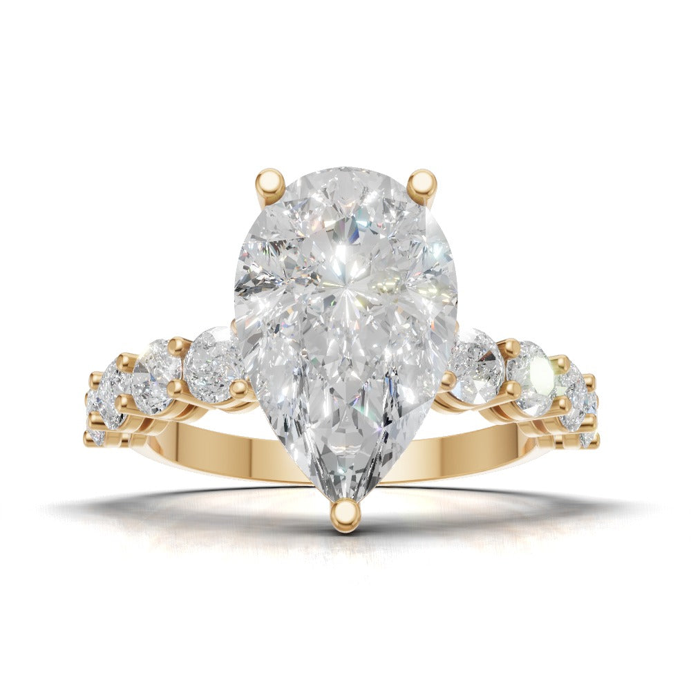 Lacrima, 3ct pear lab grown diamond engagement ring, 3mm Side Stones, 18K yellow gold - view 4