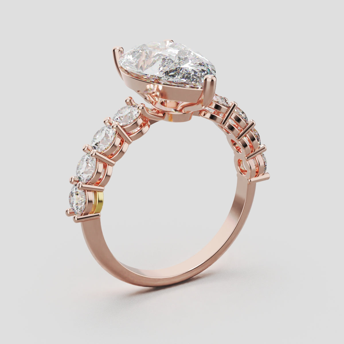 Lacrima, 3ct pear lab grown diamond engagement ring, 3mm Side Stones, 18K rose gold - ne
