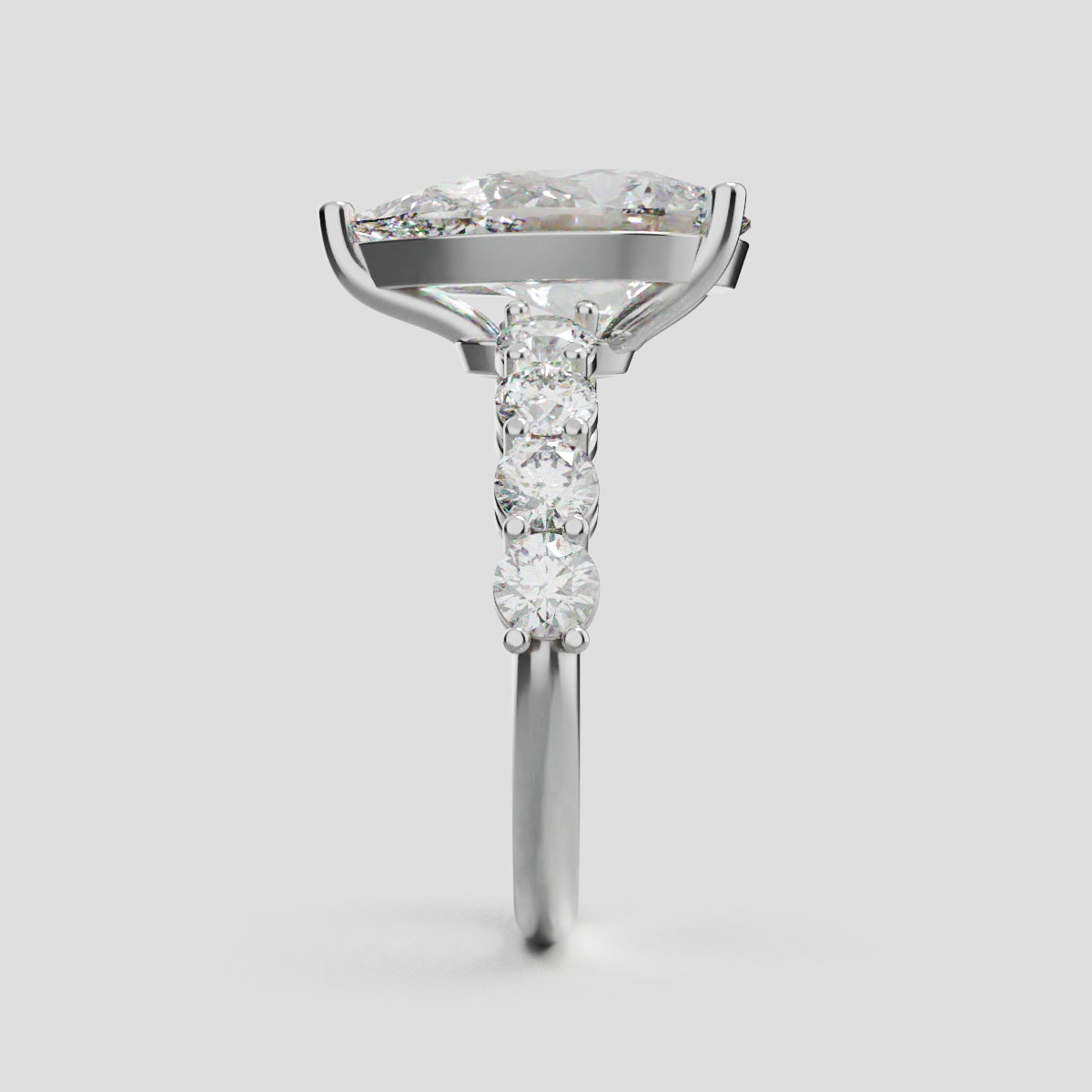 Lacrima, 3ct pear lab grown diamond engagement ring, 3mm Side Stones, 18K white gold - side view