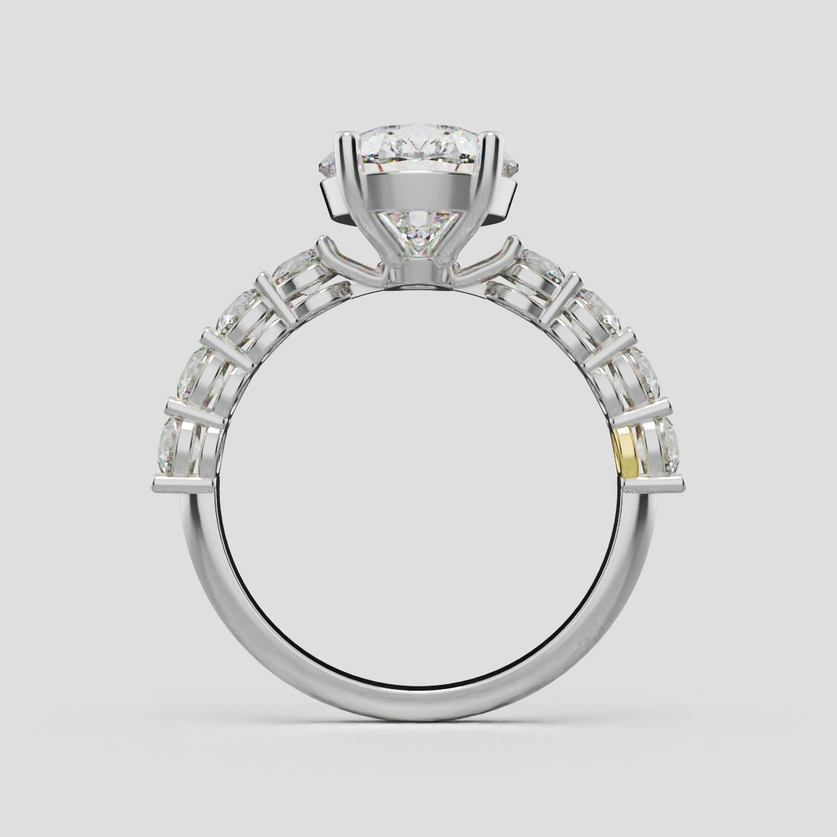 Lacrima, 3ct pear lab grown diamond engagement ring, 3mm Side Stones, 18K white gold - through finger