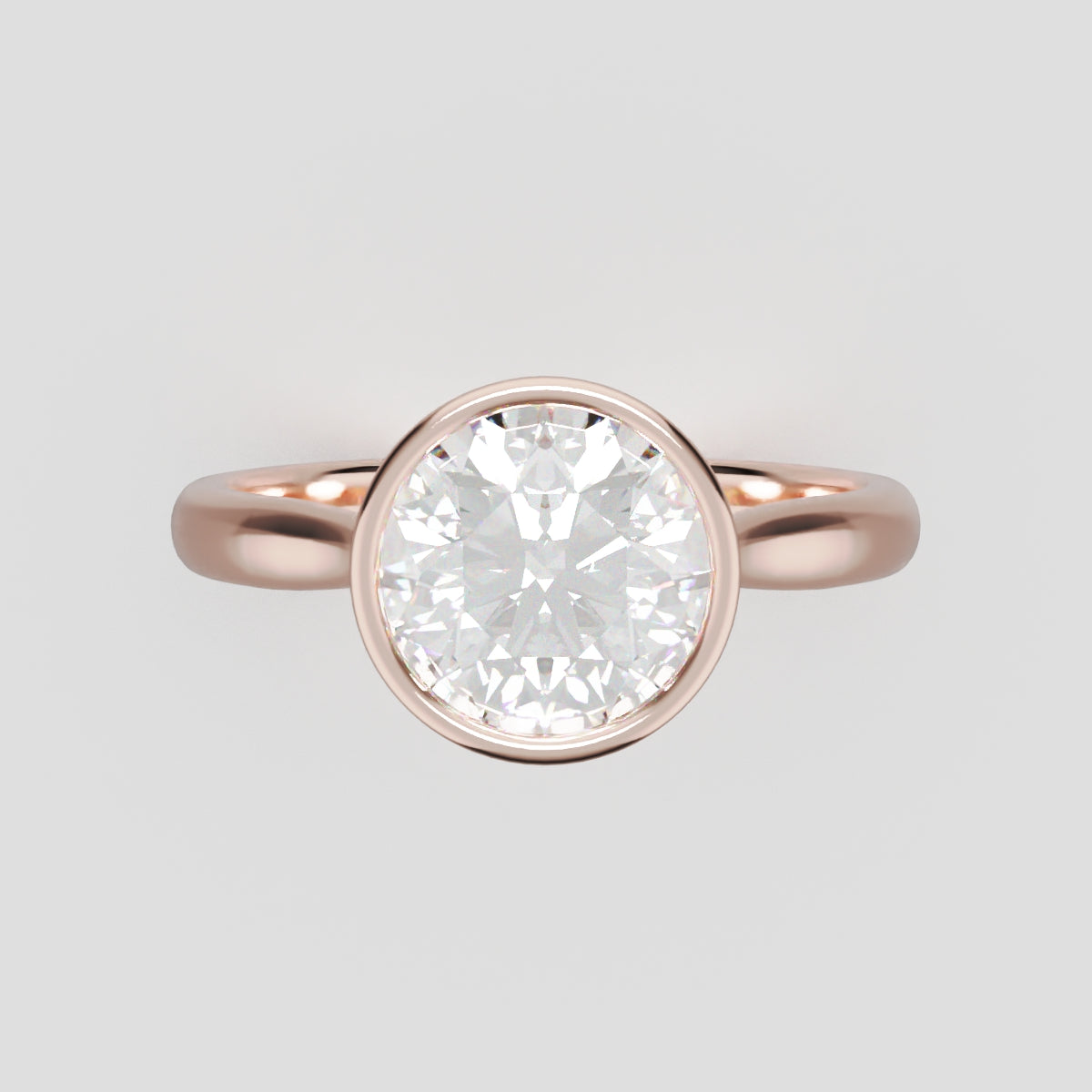 Cerchia, 1.5ct round lab grown diamond engagement ring, Bezel Cathedral, 18K rose gold - front view