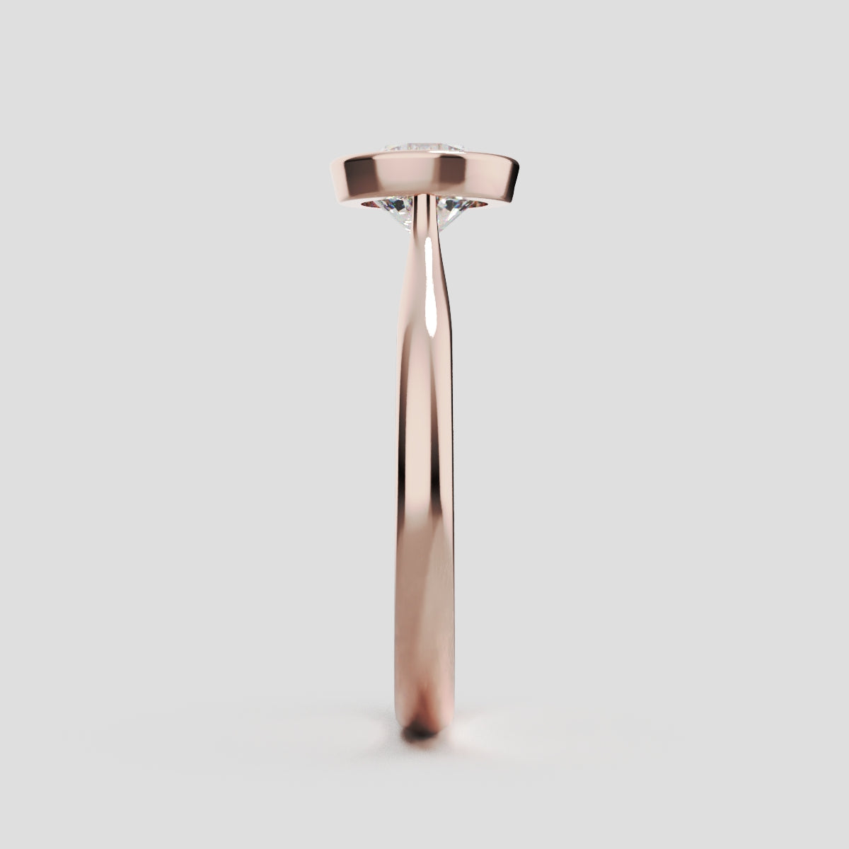 Cerchia, 1ct round lab grown diamond engagement ring, Bezel Cathedral, 18K rose gold - side view
