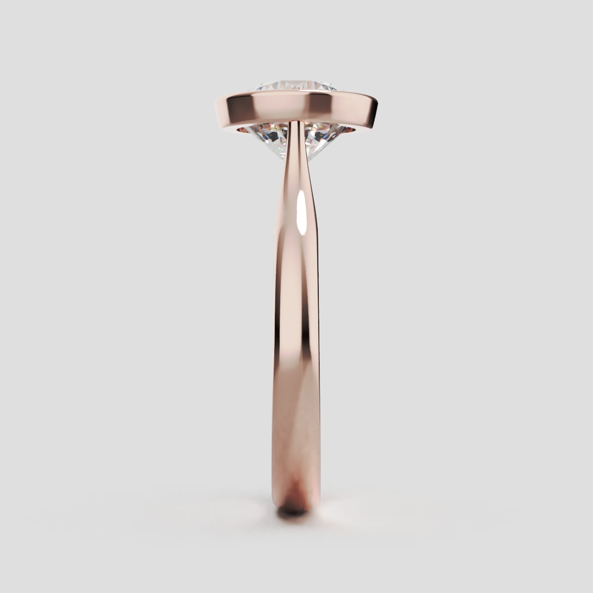 Cerchia, 2ct round lab grown diamond engagement ring, Bezel Cathedral, 18K rose gold - side view