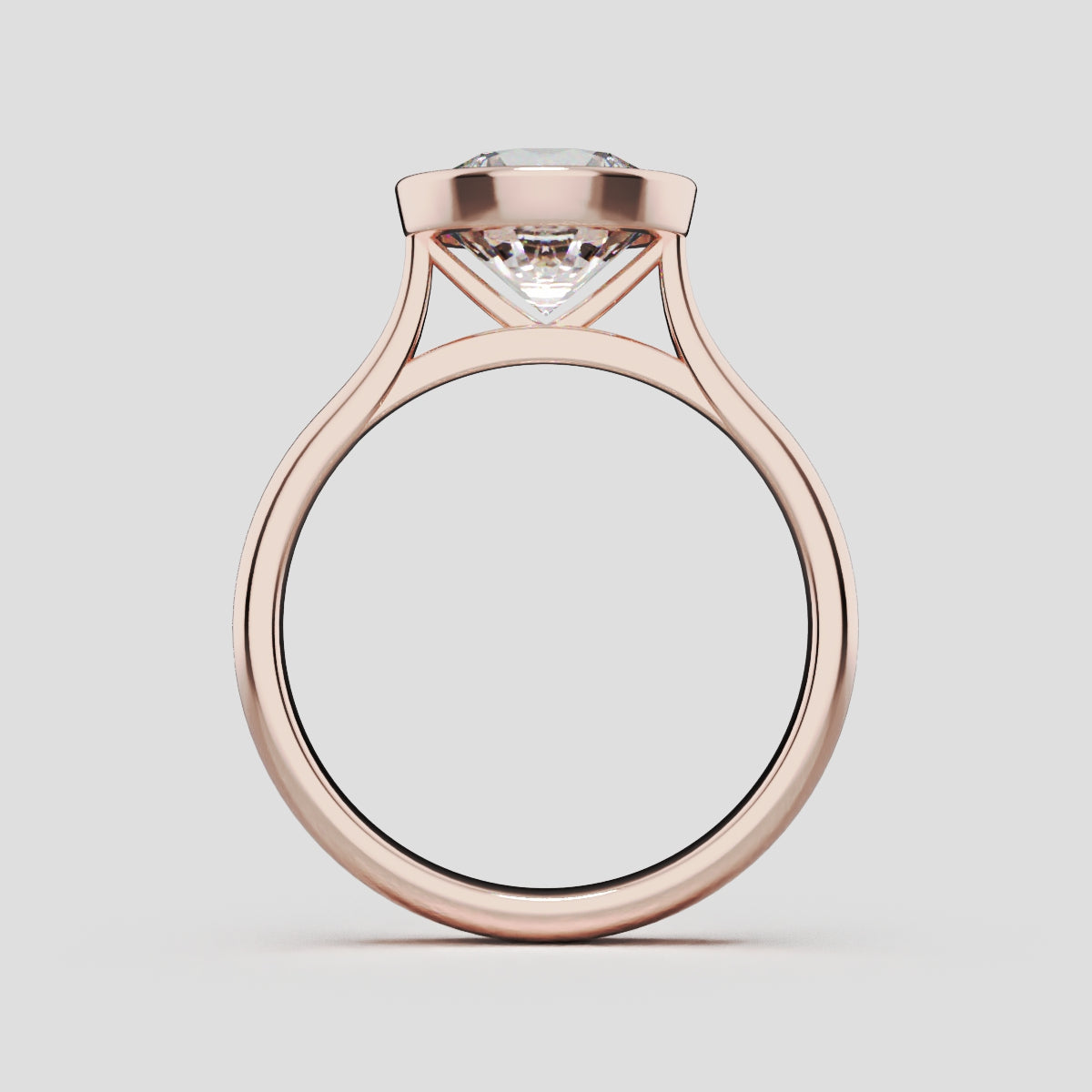 Cerchia, 2ct round lab grown diamond engagement ring, Bezel Cathedral, 18K rose gold - through finger