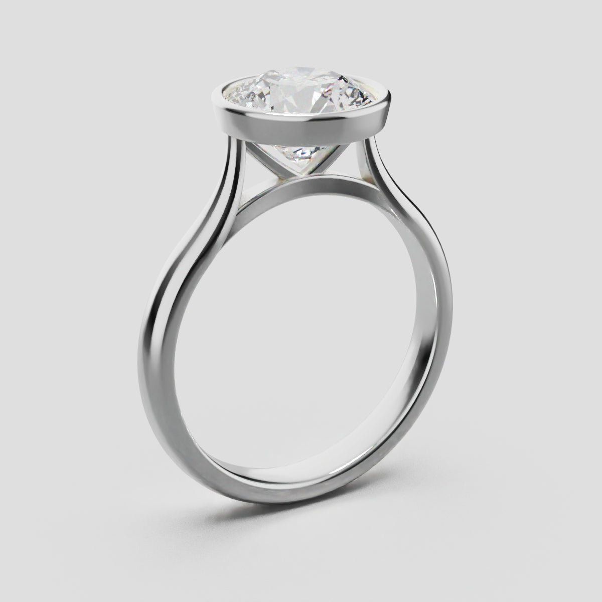 Cerchia, 2ct round lab grown diamond engagement ring, Bezel Cathedral, 18K white gold - ne