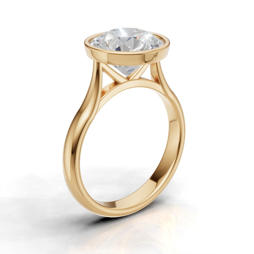 Cerchia, 3ct round lab grown diamond engagement ring, Bezel Cathedral, 18K yellow gold - ne
