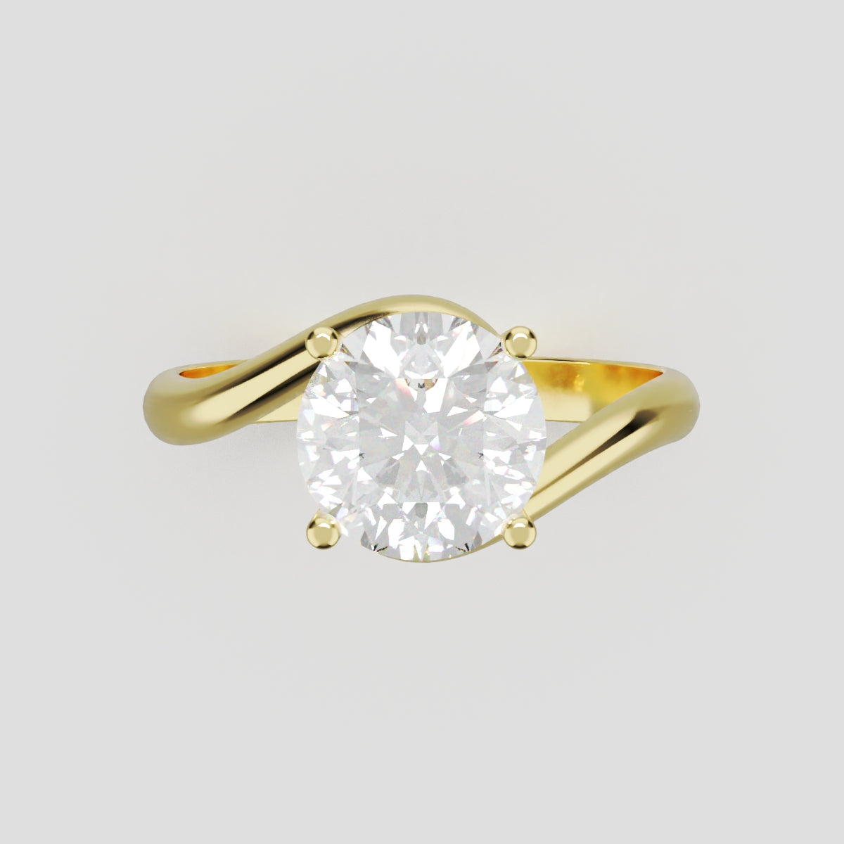 Incrocio, 1.5ct round lab grown diamond engagement ring, Bypass, 18K yellow gold - front view