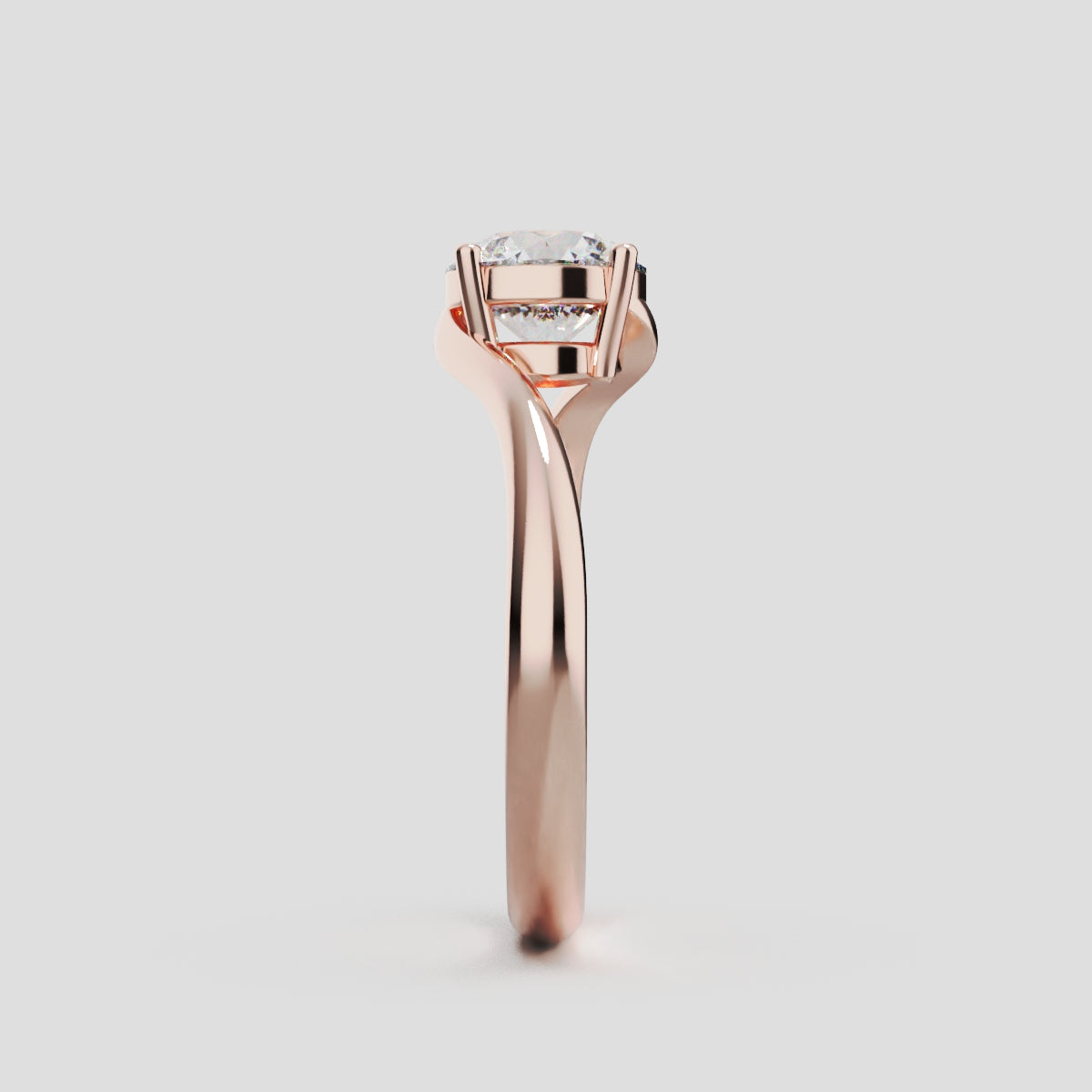Incrocio, 1ct round lab grown diamond engagement ring, Bypass, 18K rose gold - side view