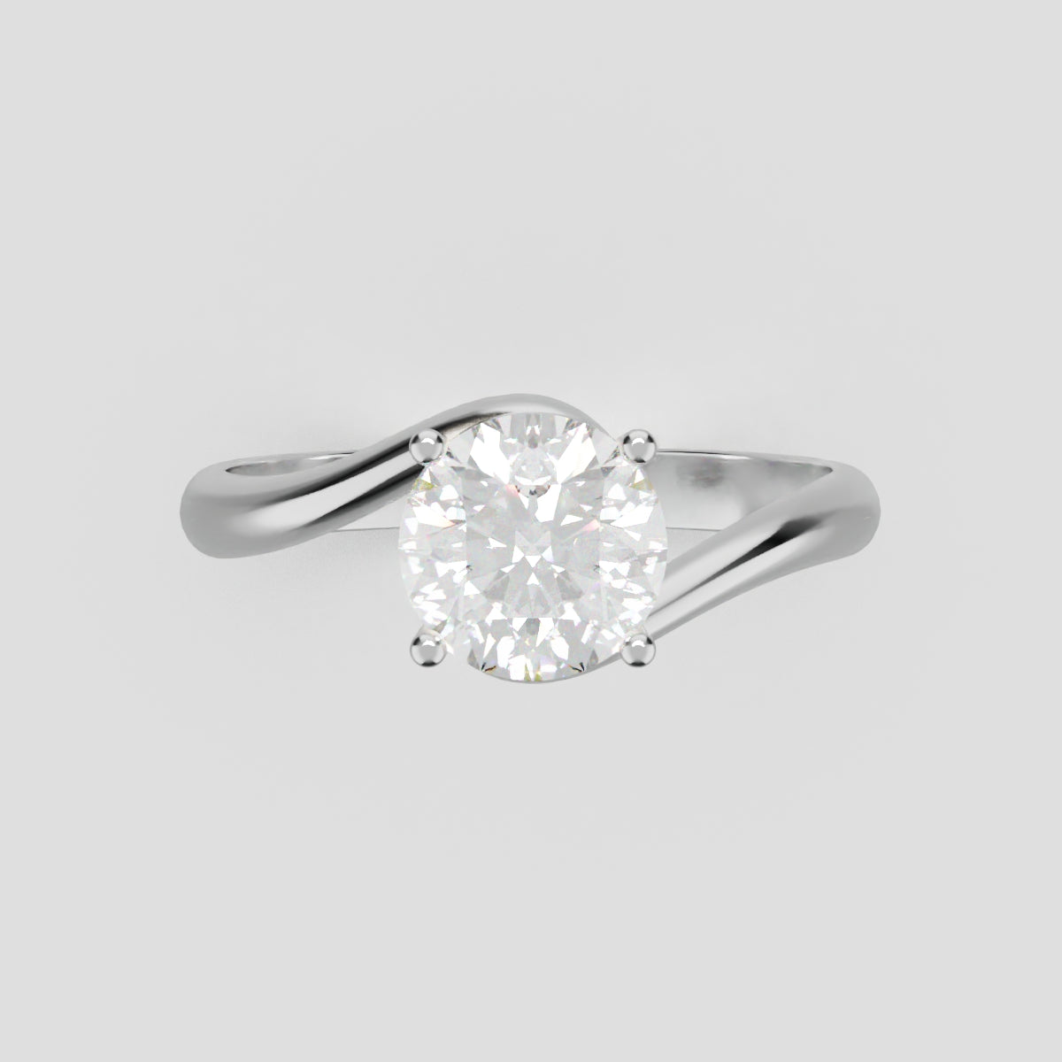 Incrocio, 1ct round lab grown diamond engagement ring, Bypass, 18K white gold - front view