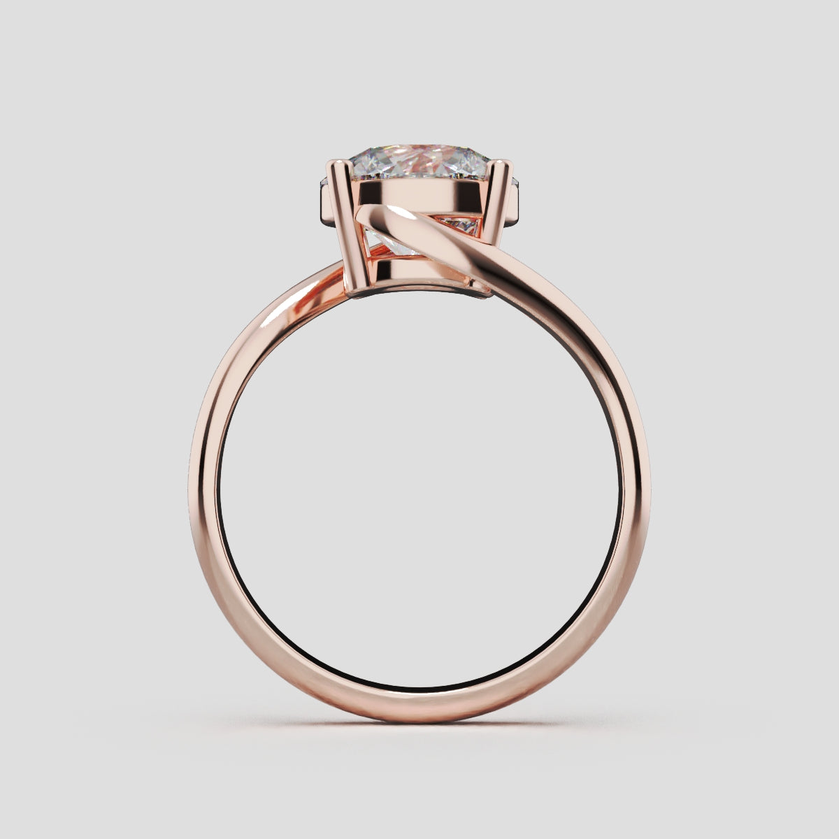 Incrocio, 2ct round lab grown diamond engagement ring, Bypass, 18K rose gold - through finger