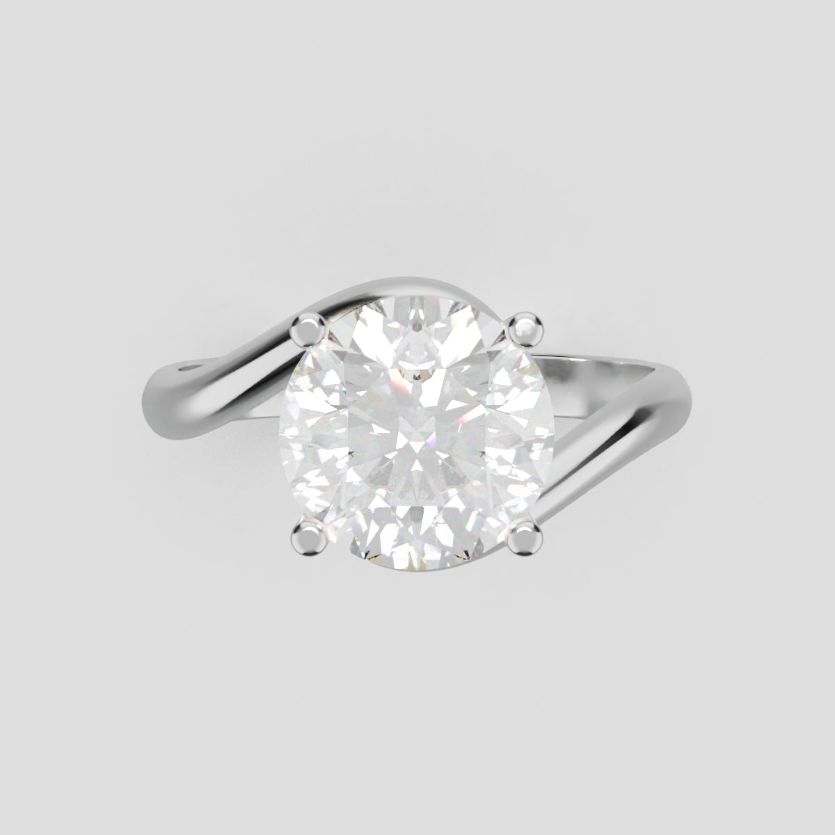 Incrocio, 2ct round lab grown diamond engagement ring, Bypass, 18K white gold - front view