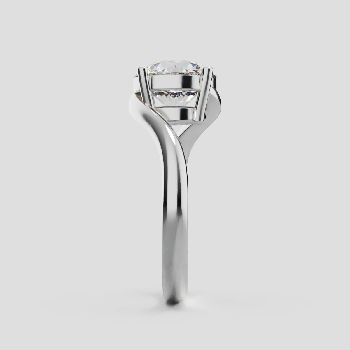 Incrocio, 2ct round lab grown diamond engagement ring, Bypass, 18K white gold - side view