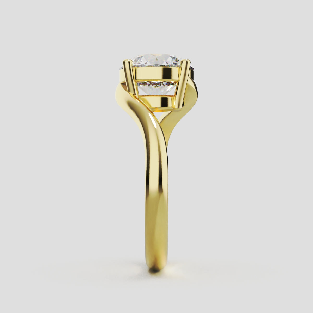 Incrocio, 2ct round lab grown diamond engagement ring, Bypass, 18K yellow gold - side view