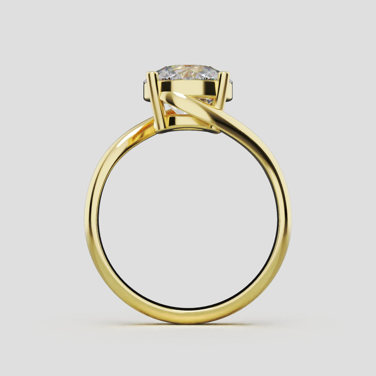 Incrocio, 2ct round lab grown diamond engagement ring, Bypass, 18K yellow gold - through finger