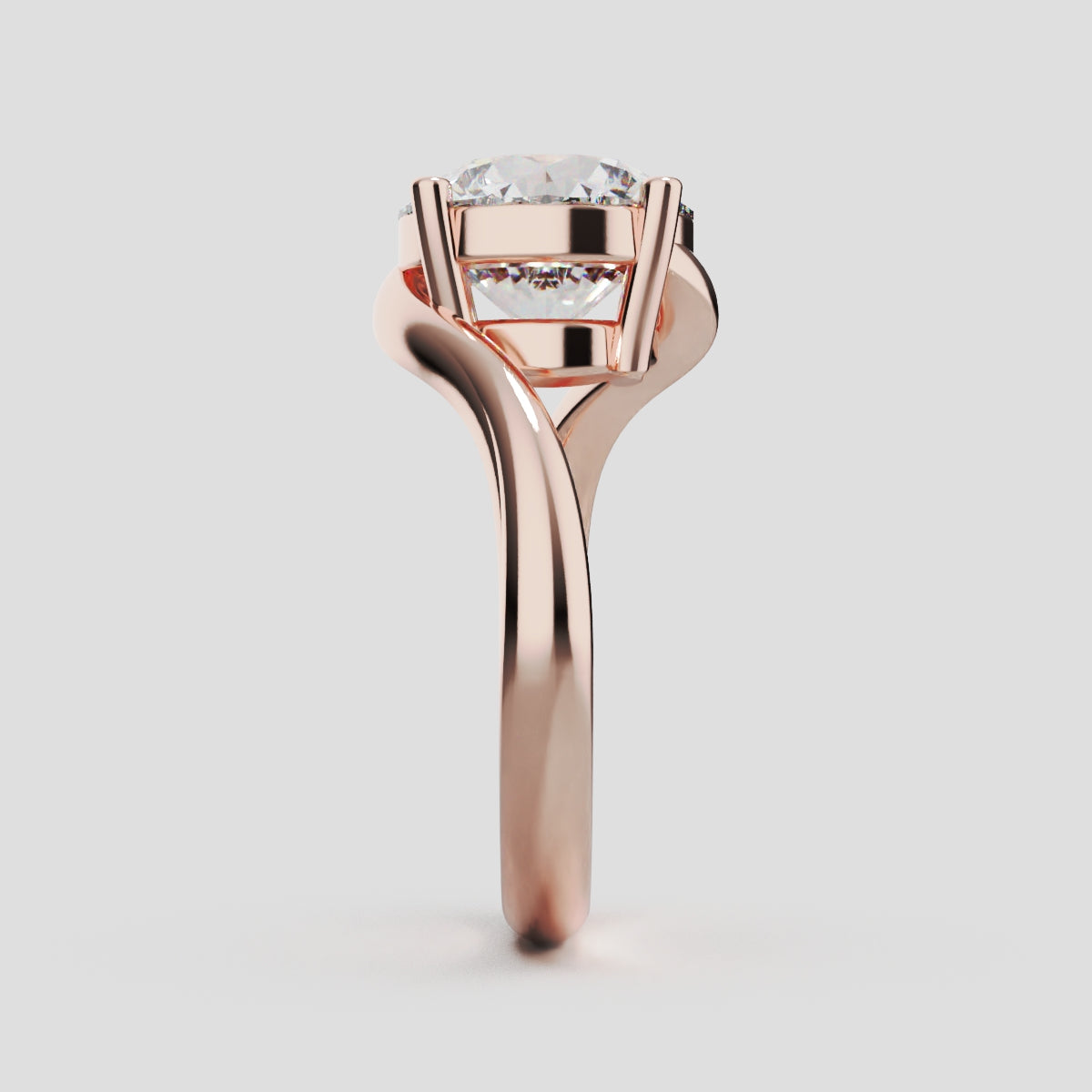 Incrocio, 3ct round lab grown diamond engagement ring, Bypass, 18K rose gold - side view
