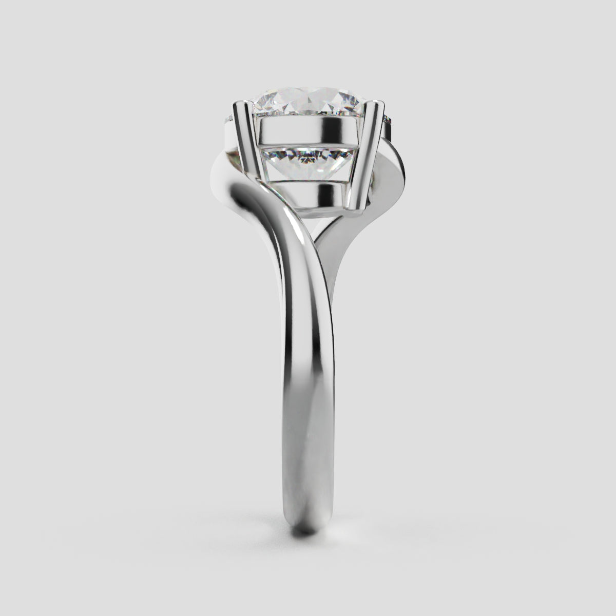 Incrocio, 3ct round lab grown diamond engagement ring, Bypass, 18K white gold - side view