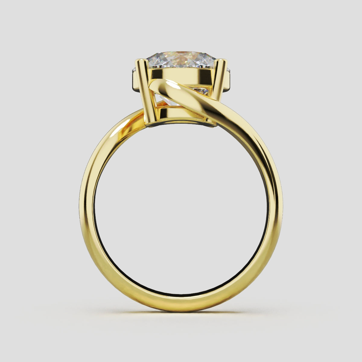 Incrocio, 3ct round lab grown diamond engagement ring, Bypass, 18K yellow gold - through finger