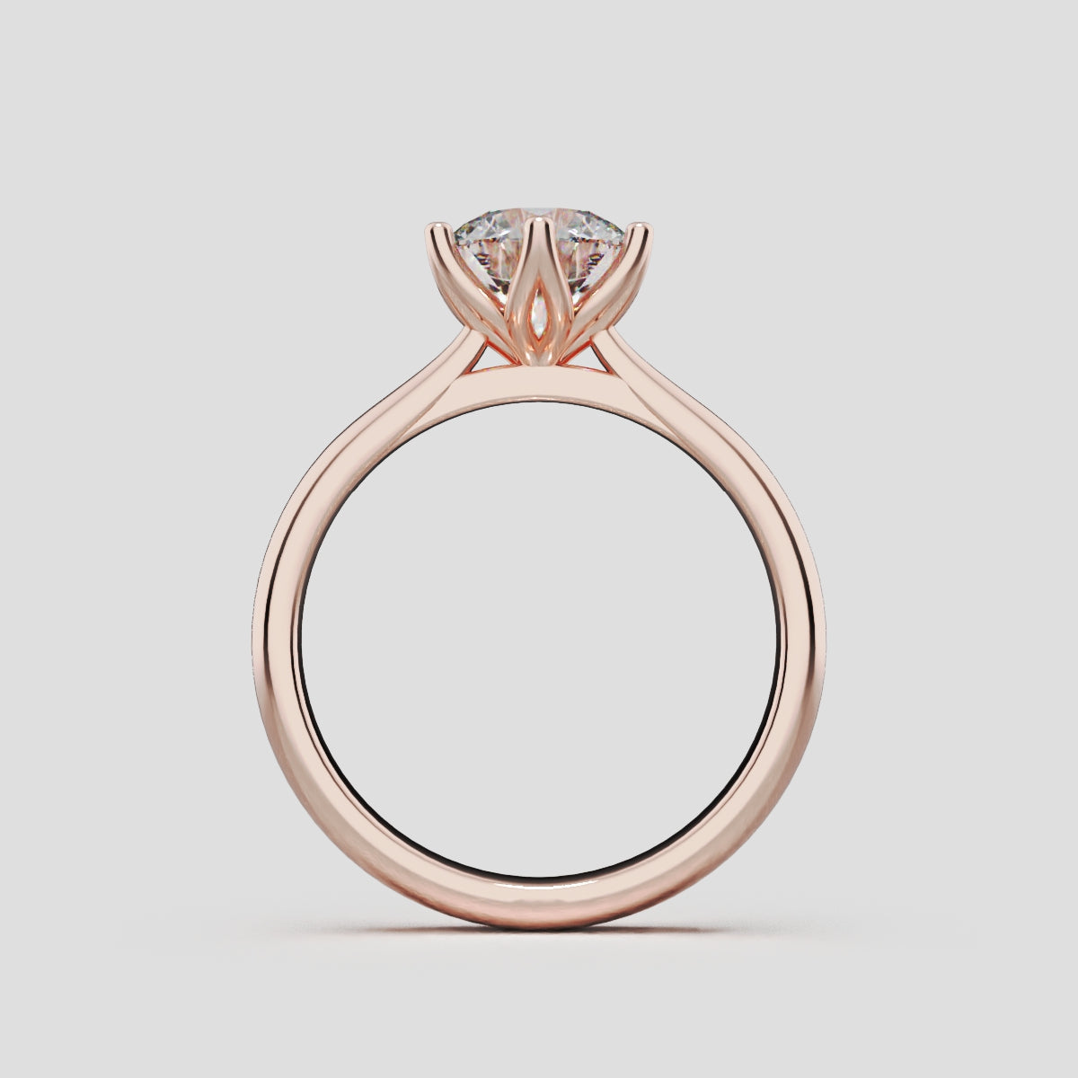 Corolla, 1ct round lab grown diamond engagement ring, Petal Cathedral, 18K rose gold - through finger