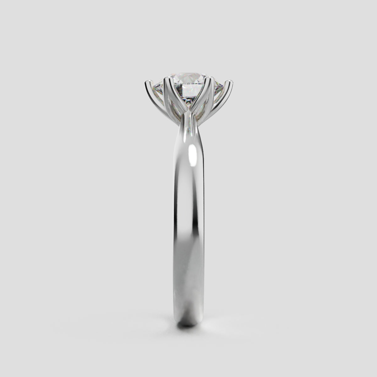 Corolla, 1ct round lab grown diamond engagement ring, Petal Cathedral, 18K white gold - side view