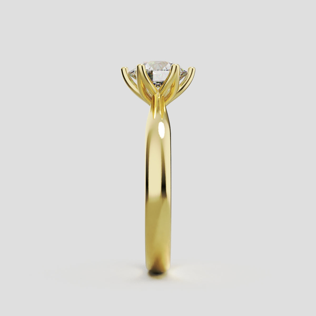 Corolla, 1ct round lab grown diamond engagement ring, Petal Cathedral, 18K yellow gold - side view