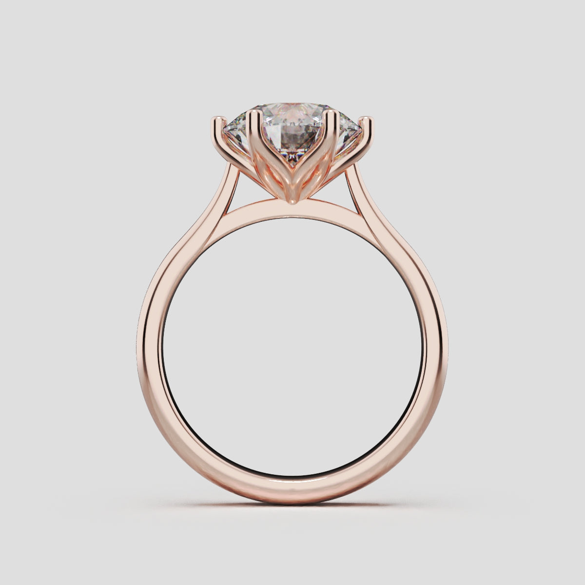 Corolla, 2ct round lab grown diamond engagement ring, Petal Cathedral, 18K rose gold - through finger