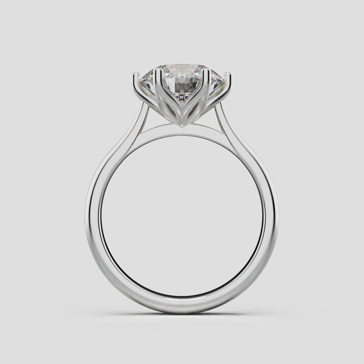 Corolla, 2ct round lab grown diamond engagement ring, Petal Cathedral, 18K white gold - through finger