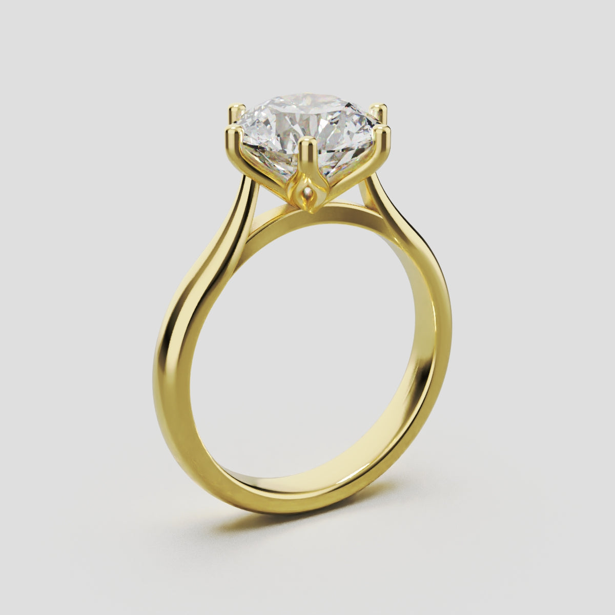 Corolla, 2ct round lab grown diamond engagement ring, Petal Cathedral, 18K yellow gold - ne