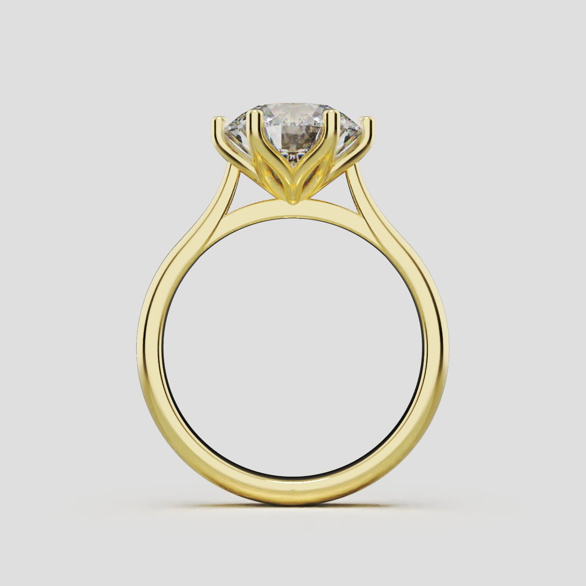 Corolla, 2ct round lab grown diamond engagement ring, Petal Cathedral, 18K yellow gold - through finger