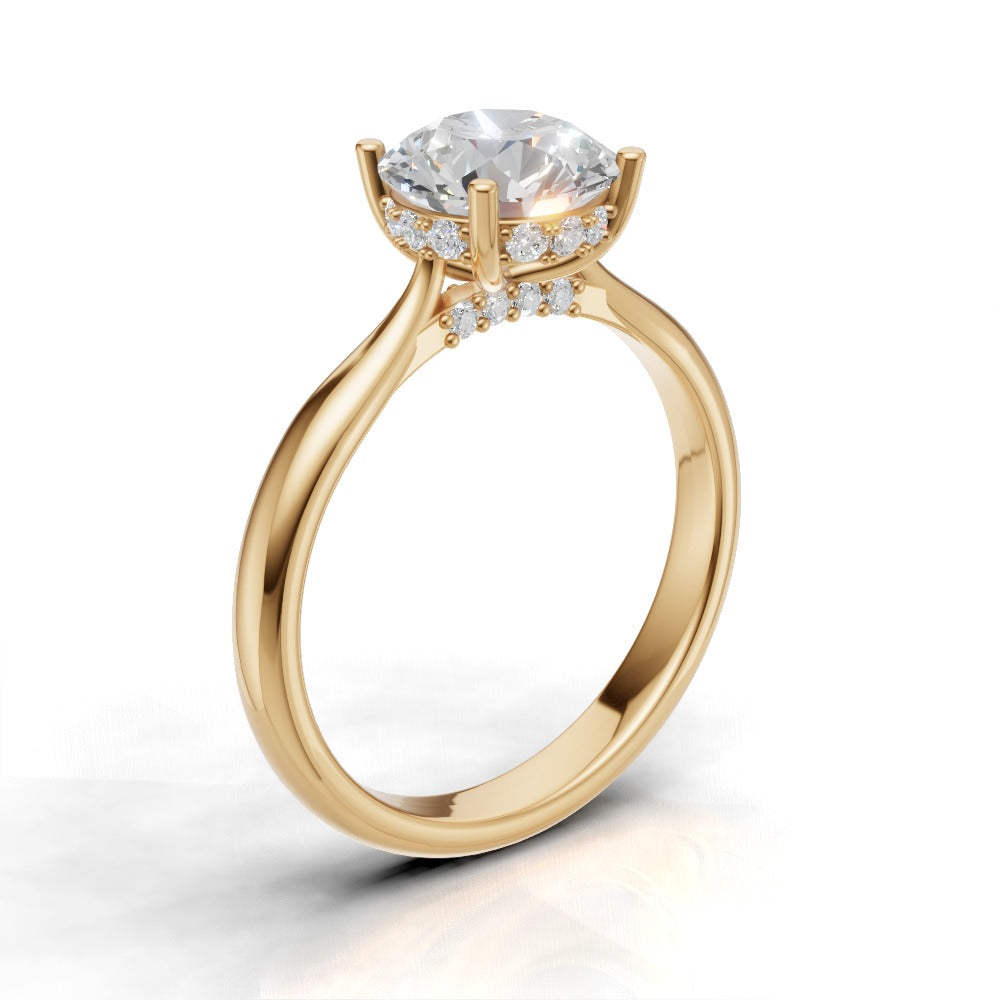 Arcata, 1.5ct round lab grown diamond engagement ring, Cathedral Hidden Halo Bridge, 18K yellow gold - ne