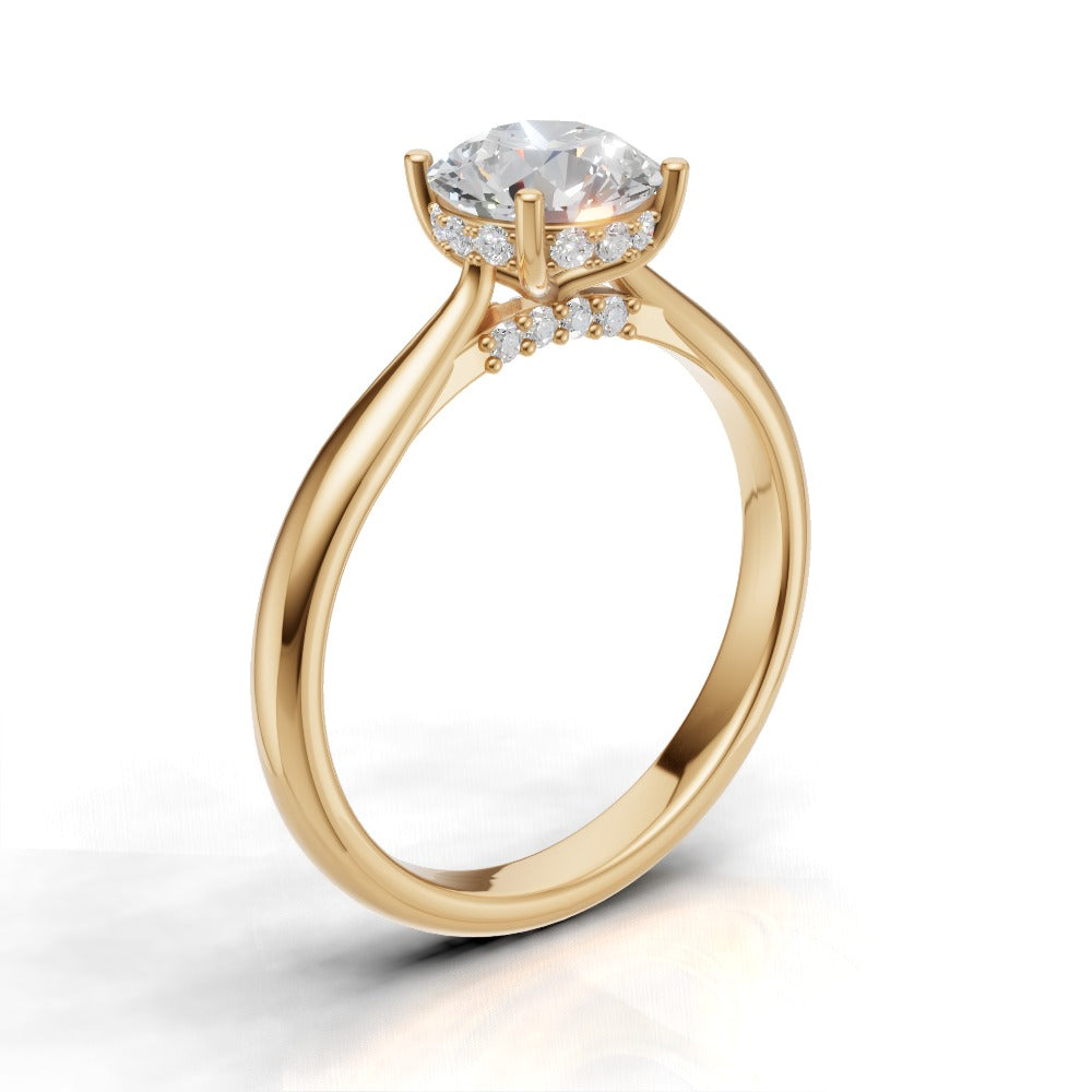 Arcata, 1ct round lab grown diamond engagement ring, Cathedral Hidden Halo Bridge, 18K yellow gold - ne