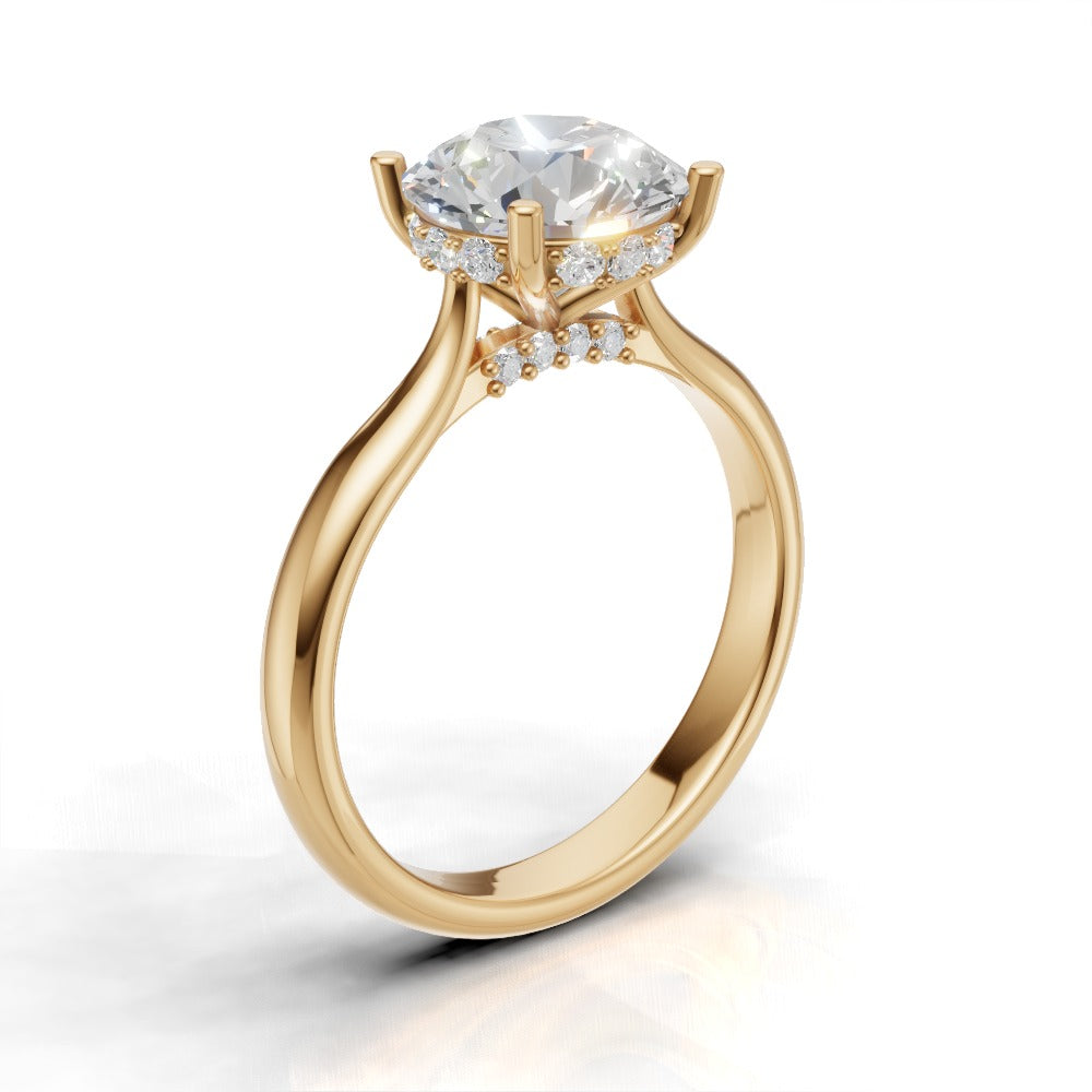 Arcata, 2ct round lab grown diamond engagement ring, Cathedral Hidden Halo Bridge, 18K yellow gold - ne