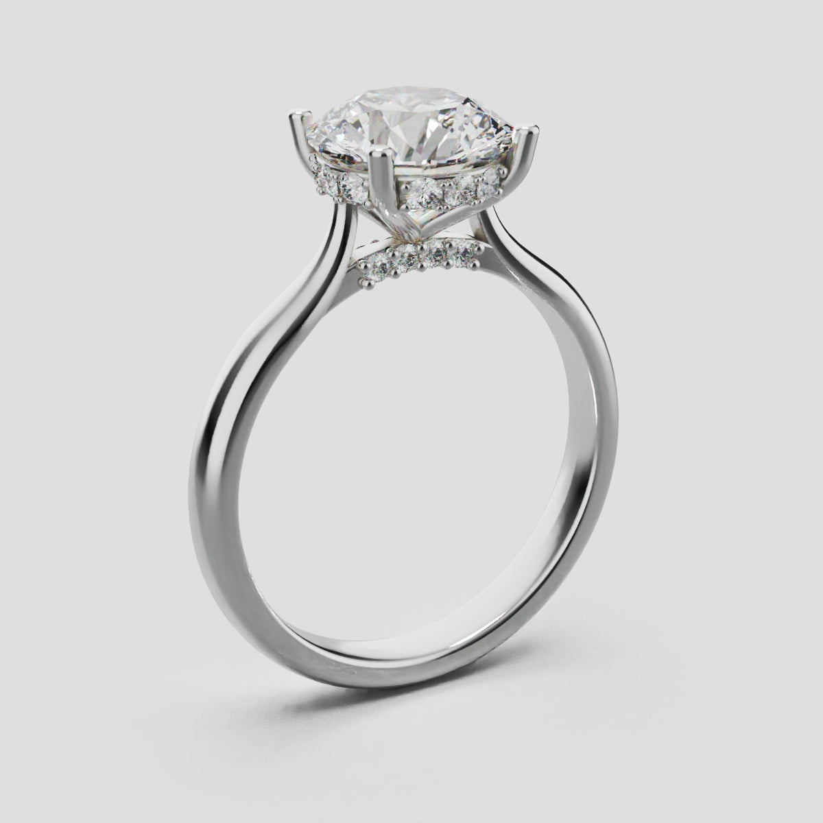 Arcata, 2ct round lab grown diamond engagement ring, Cathedral Hidden Halo Bridge, 18K white gold - ne