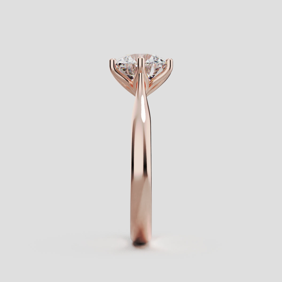 Corolla, 1.5ct round lab grown diamond engagement ring, Petal Cathedral, 18K rose gold - side view
