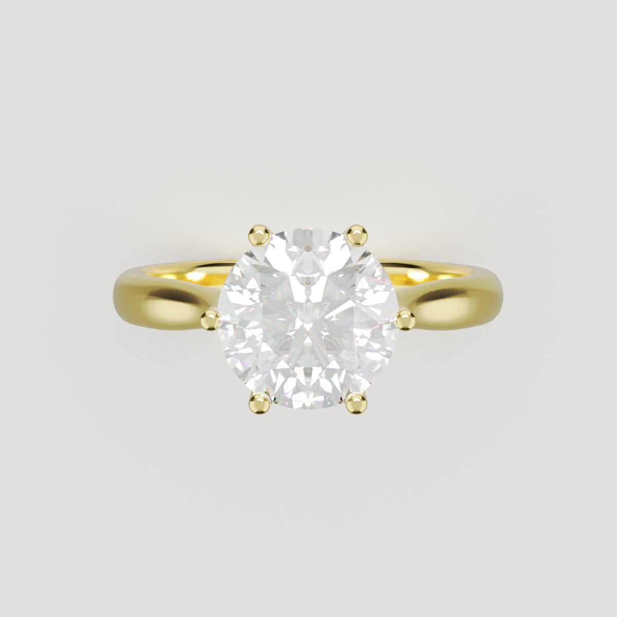 Corolla, 1.5ct round lab grown diamond engagement ring, Petal Cathedral, 18K yellow gold - front view