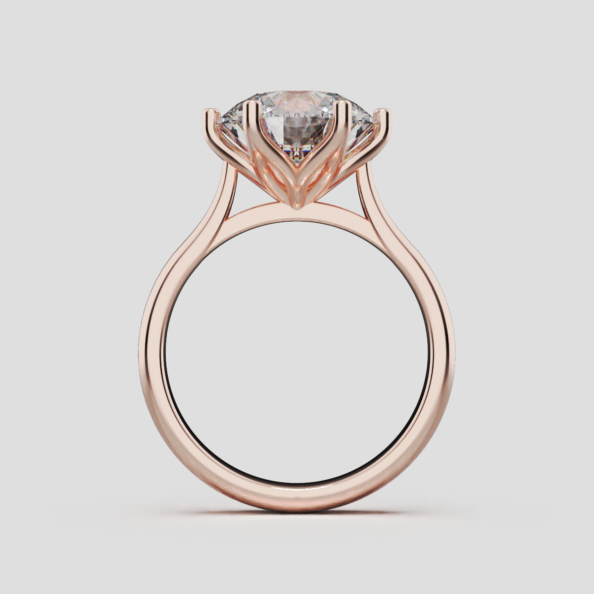 Corolla, 3ct round lab grown diamond engagement ring, Petal Cathedral, 18K rose gold - through finger