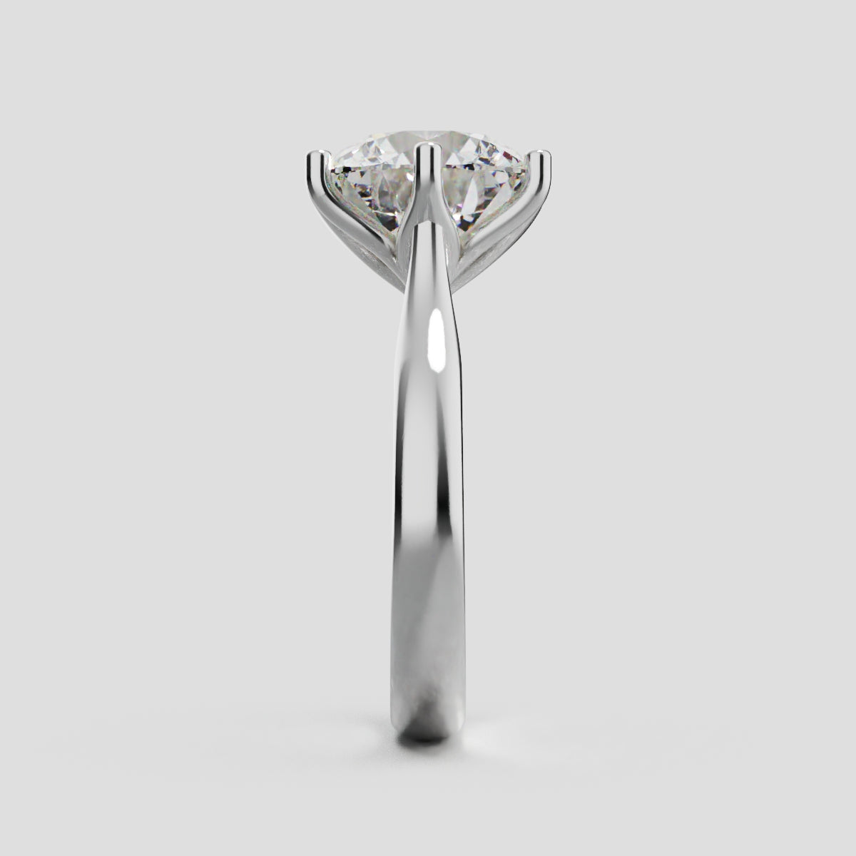Corolla, 3ct round lab grown diamond engagement ring, Petal Cathedral, 18K white gold - side view