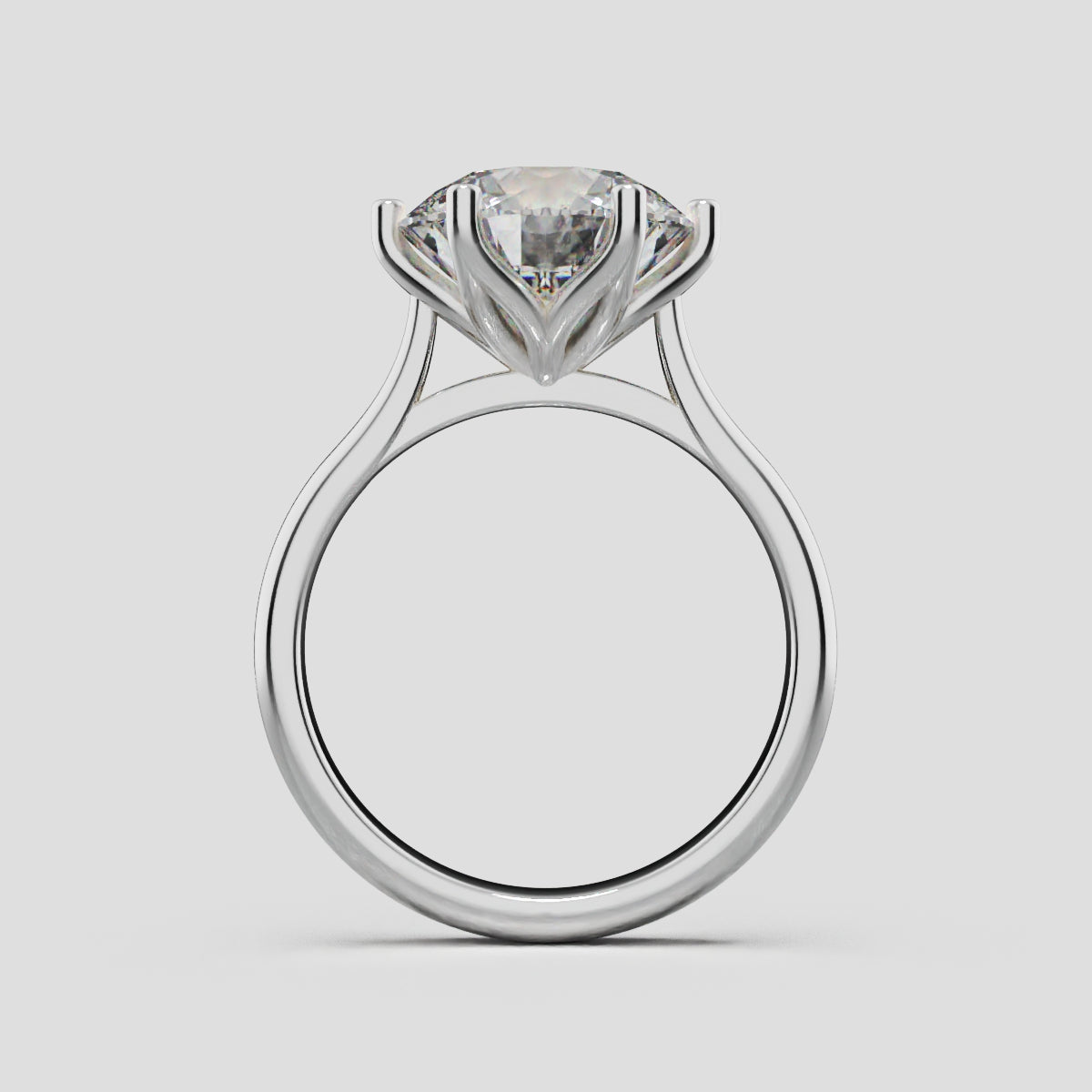 Corolla, 3ct round lab grown diamond engagement ring, Petal Cathedral, 18K white gold - through finger