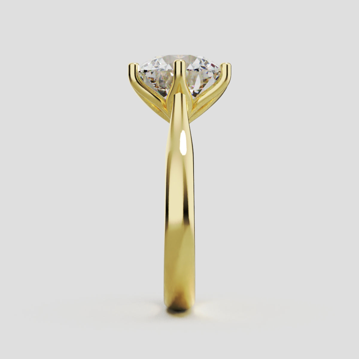 Corolla, 3ct round lab grown diamond engagement ring, Petal Cathedral, 18K yellow gold - side view