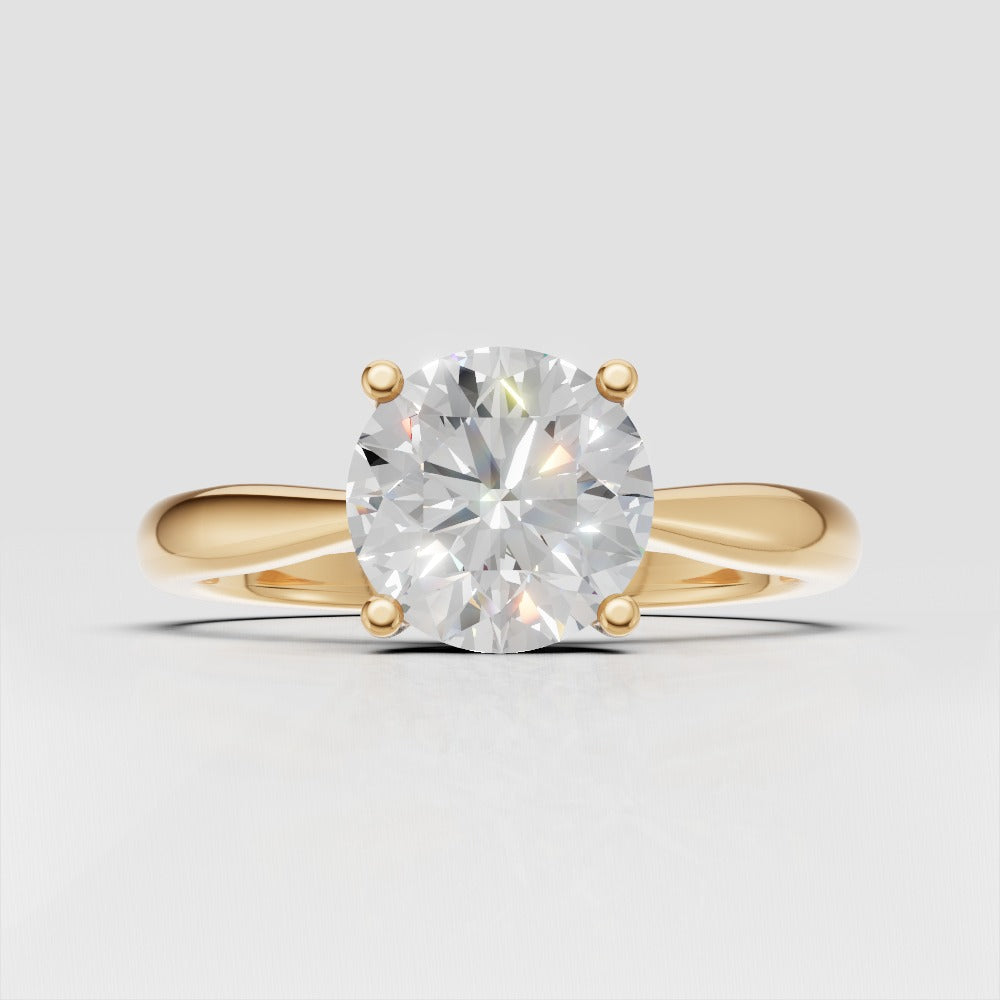 Navata - 1ct Round Lab Grown Diamond Engagement Ring, 18K Gold Cathedral Plain Sides
